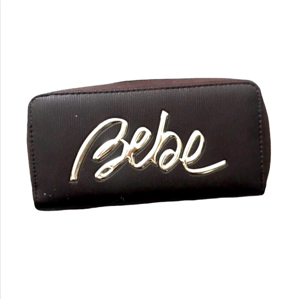 Women’s Bebe Dark Brown and Gold Accents Zippered Wallet